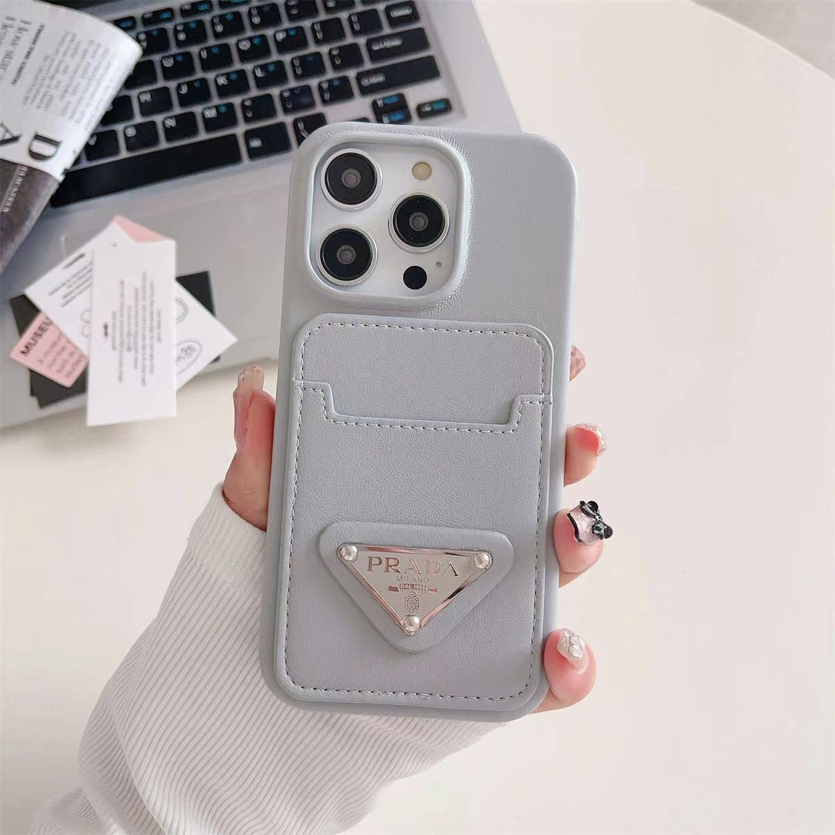 Leather Triangle Logo Card Case