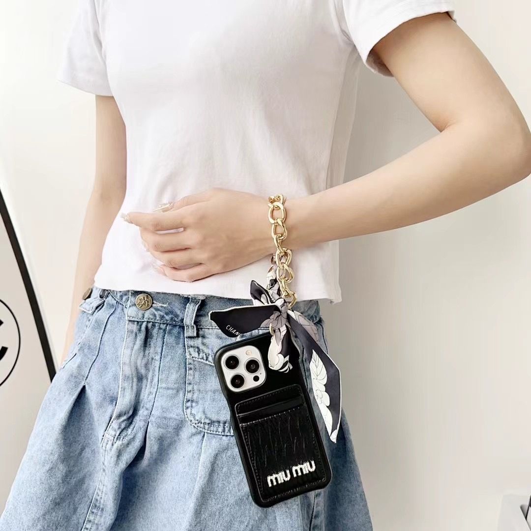 Silk Scarf Chain Wristband Leather Case