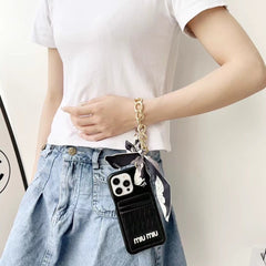 Silk Scarf Chain Wristband Leather Case