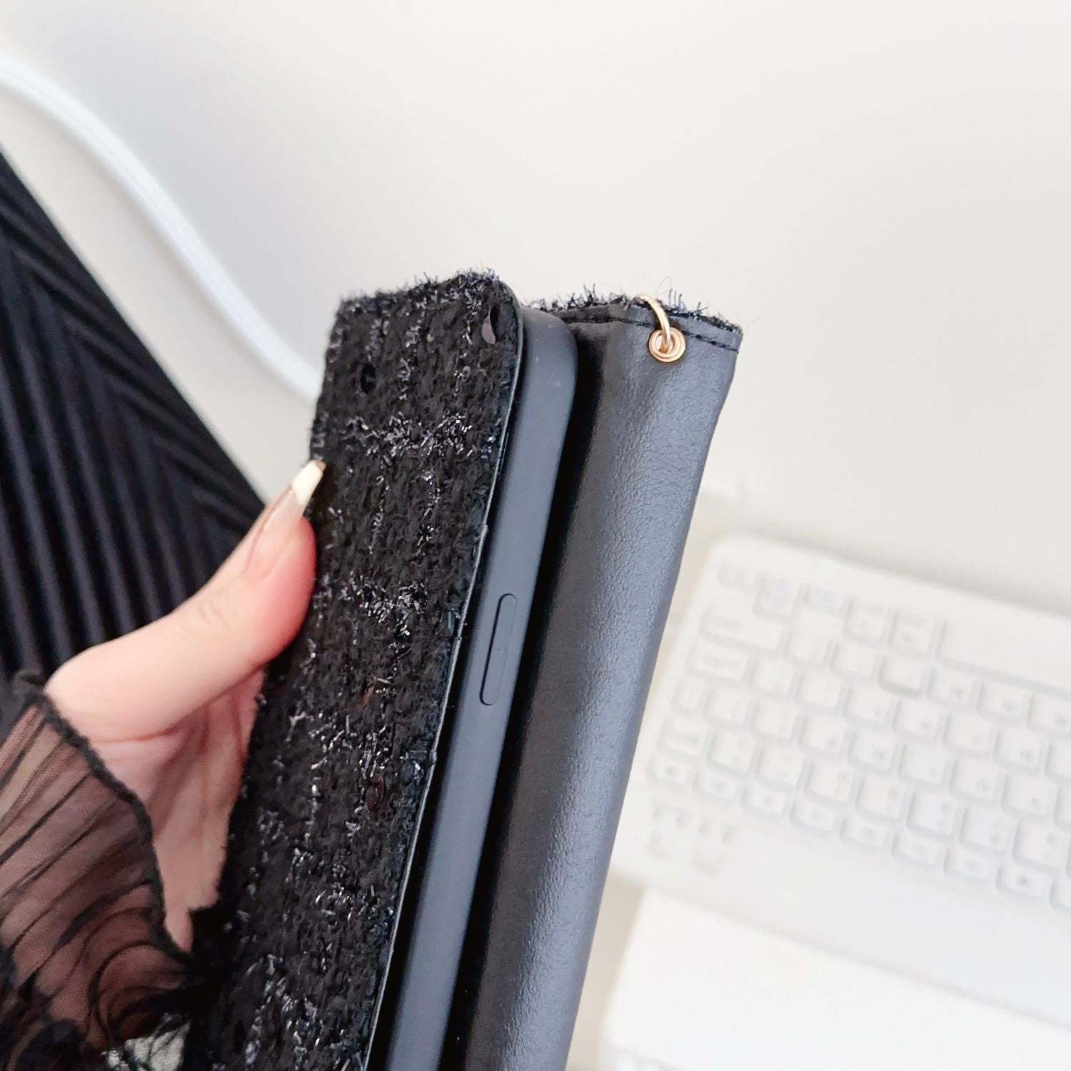 Vintage Sequin Suede Lanyard Case