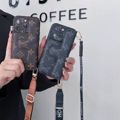 New Leather Embossed Card Lanyard Case