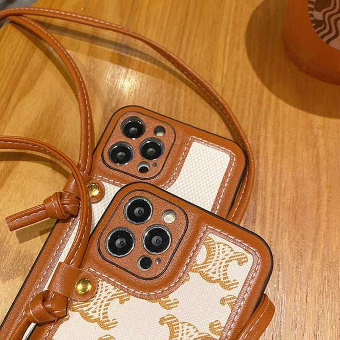 Leather Arc de Triomphe Embossed Crossbody Lanyard Case