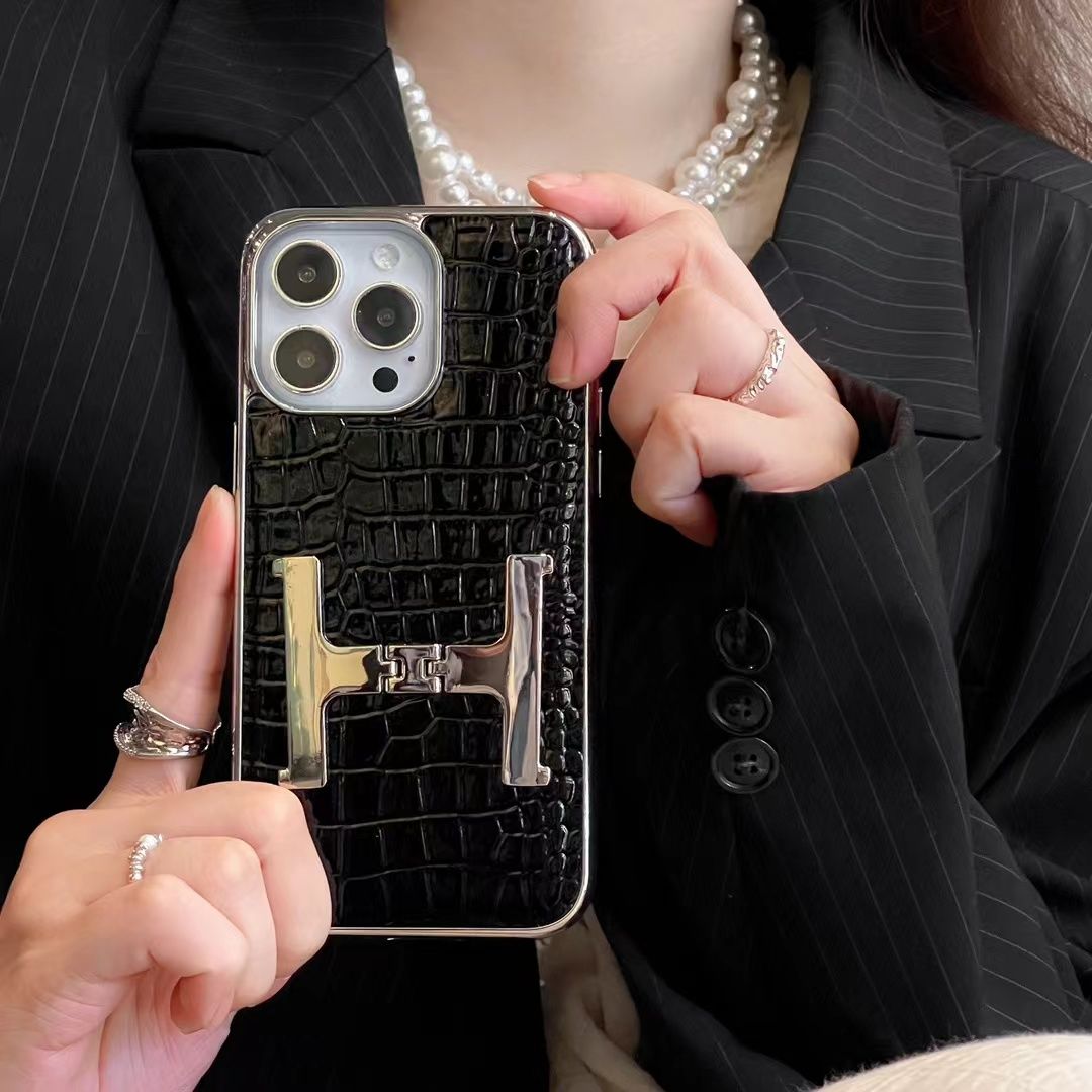 H Metal Bracket Crocodile Pattern Leather Case