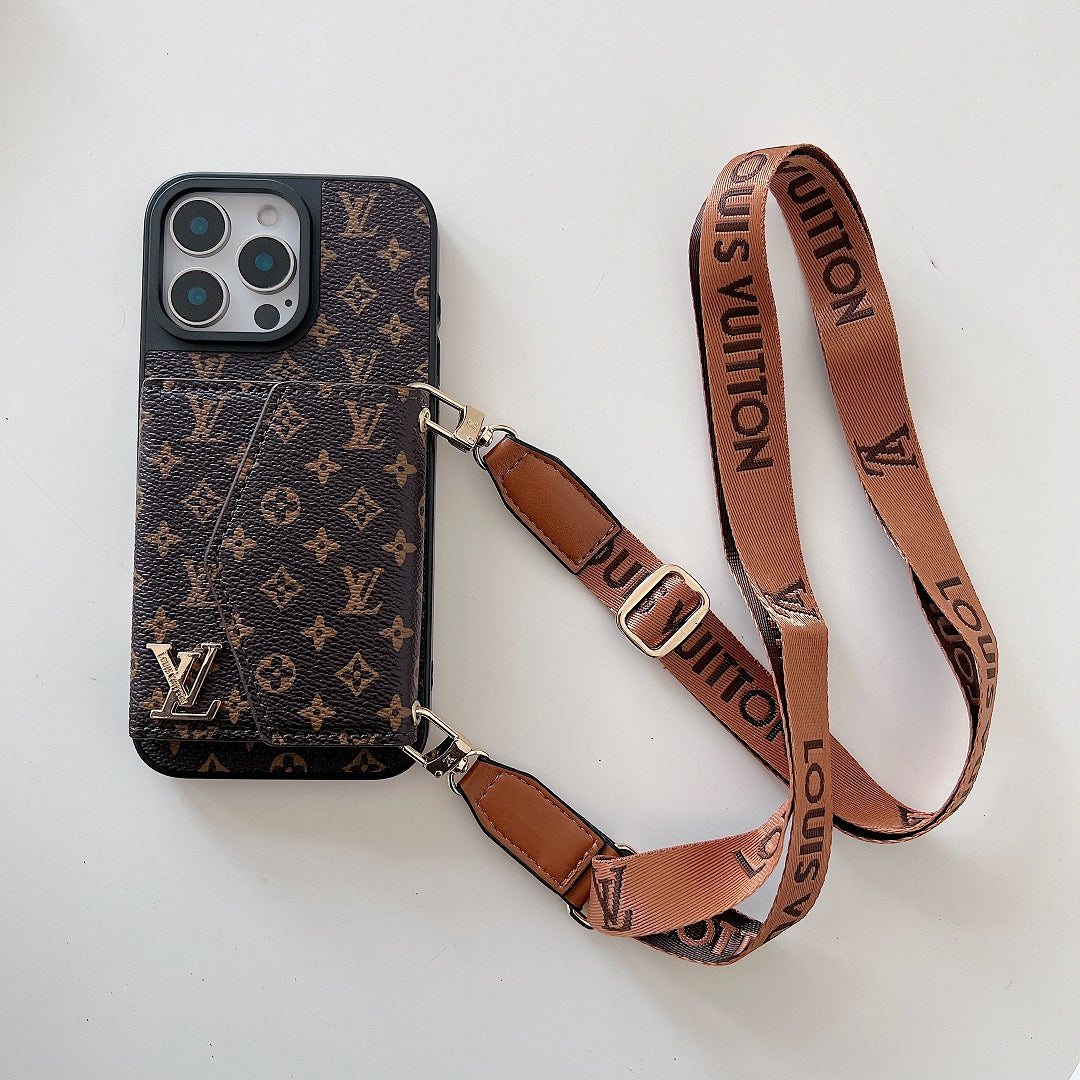 Fashion Luxury Leather Wallet Lanyard Case
