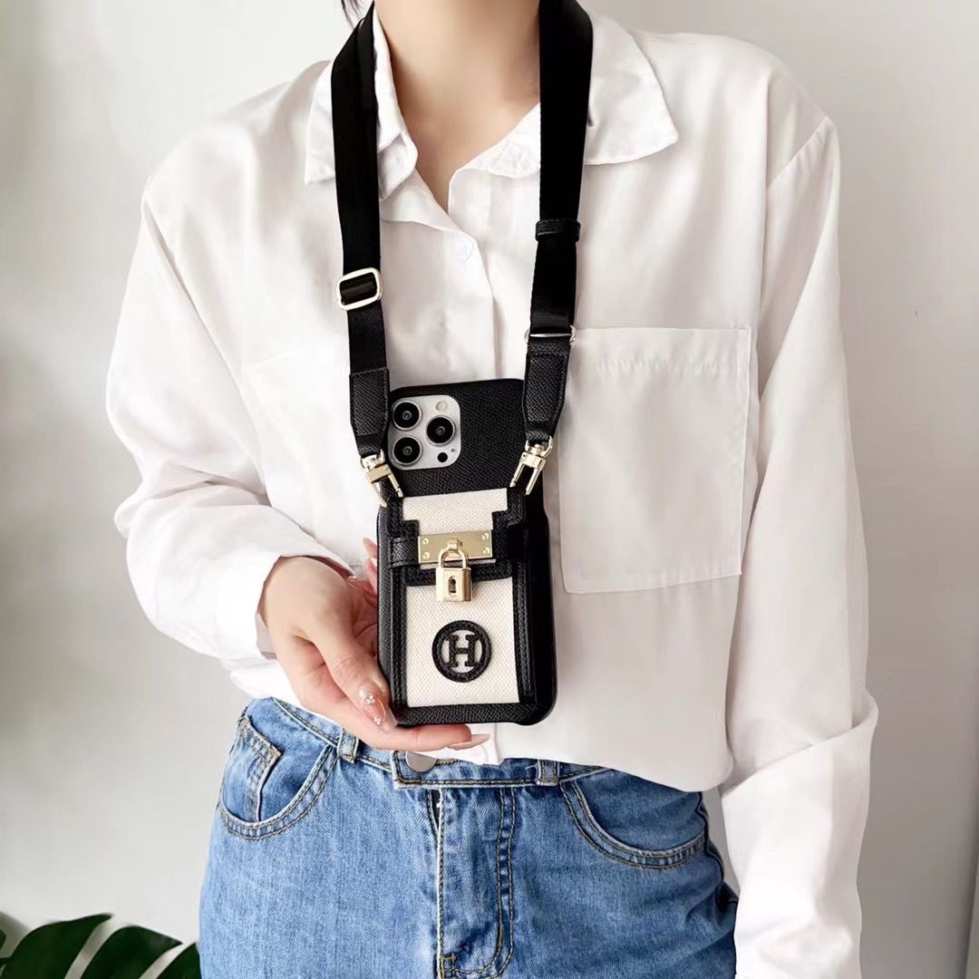 Lock Leather Canvas Crossbody Case
