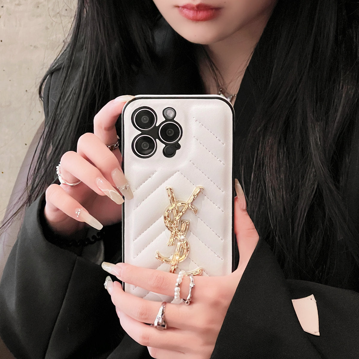 Sparkling Luxury Logo Leather Case