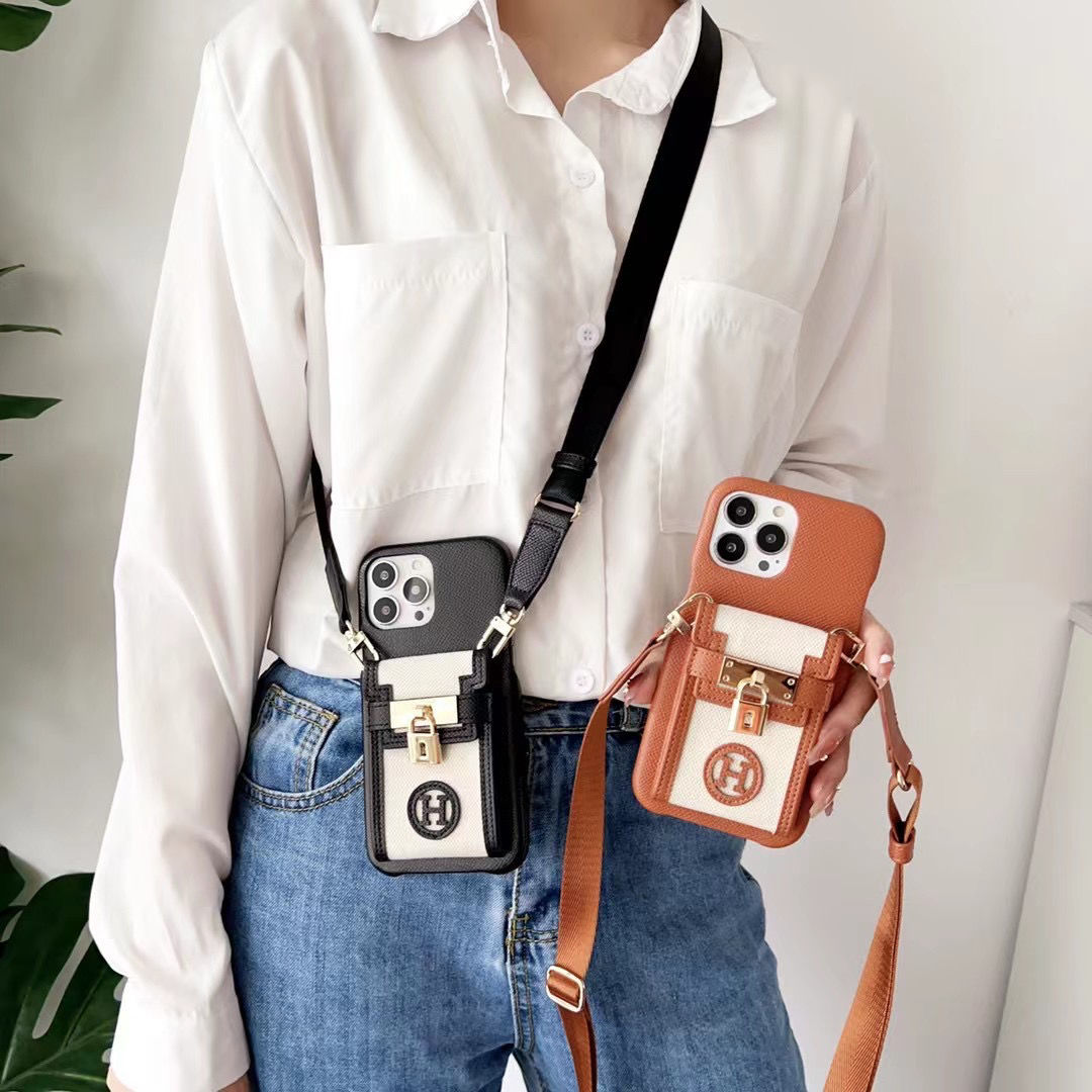 Lock Leather Canvas Crossbody Case