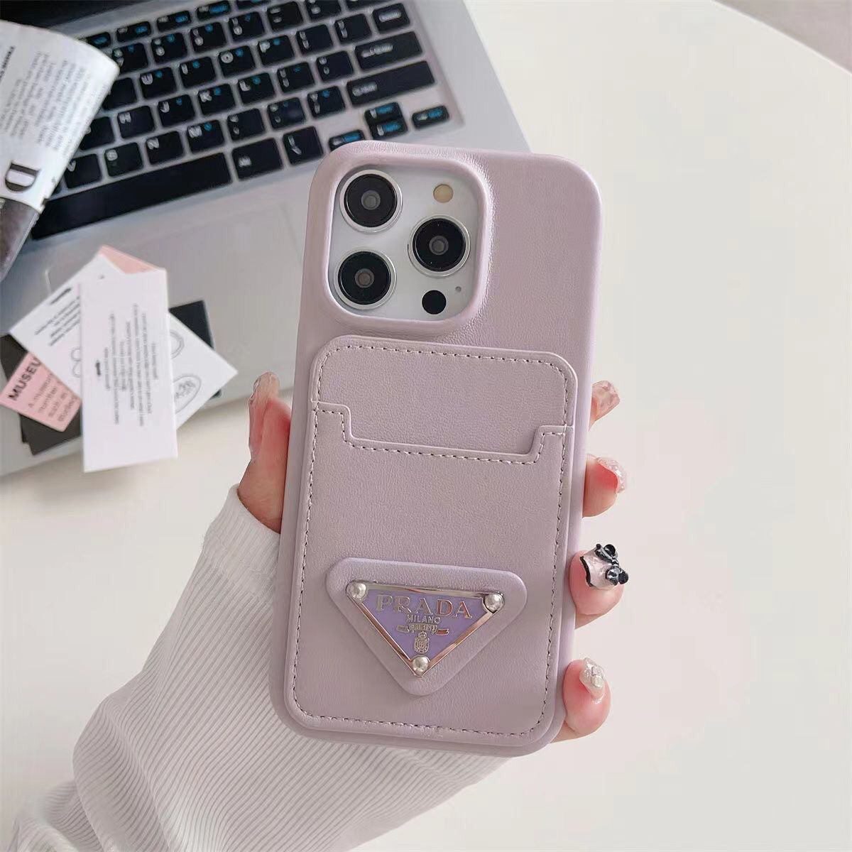 Leather Triangle Logo Card Case