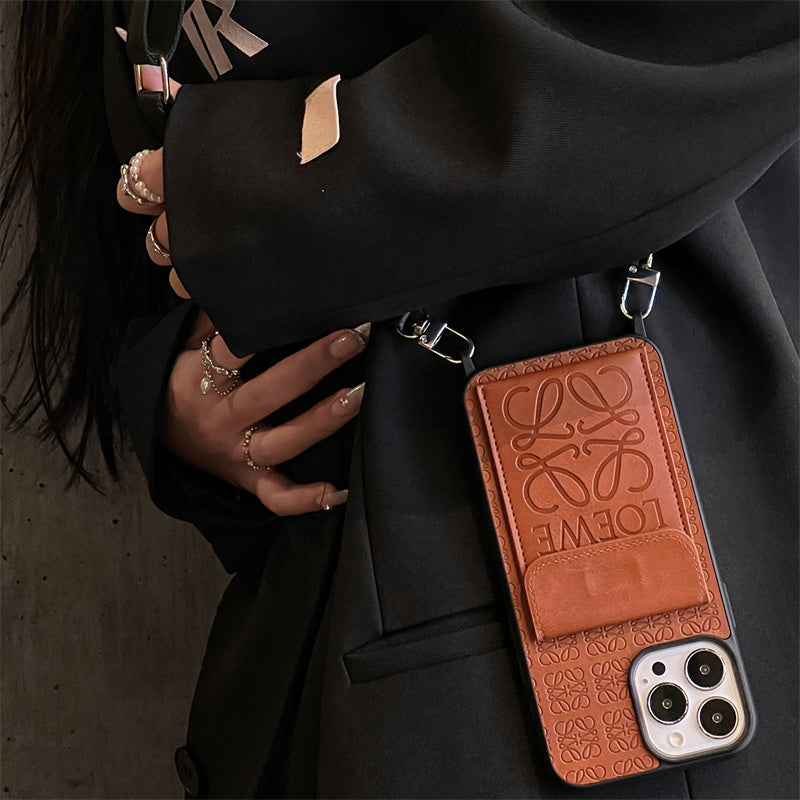 Leather Card Holder With Strap Case