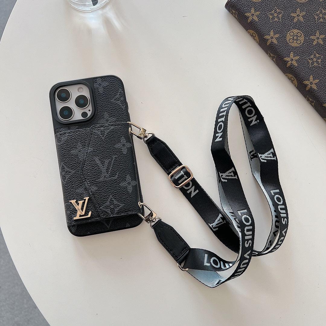 Fashion Luxury Leather Wallet Lanyard Case