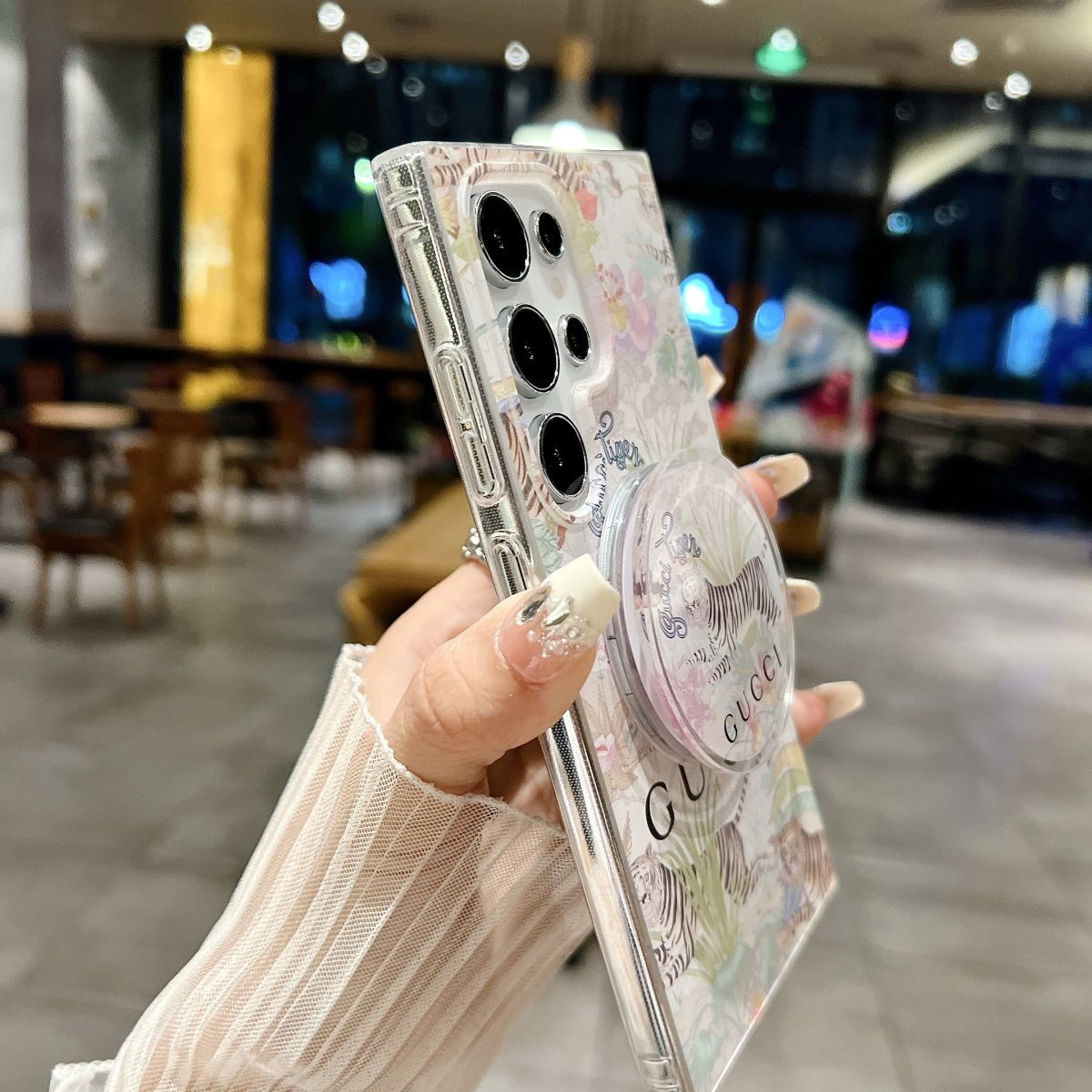 Tiger Floral Pattern Magnetic Holder Samsung Case
