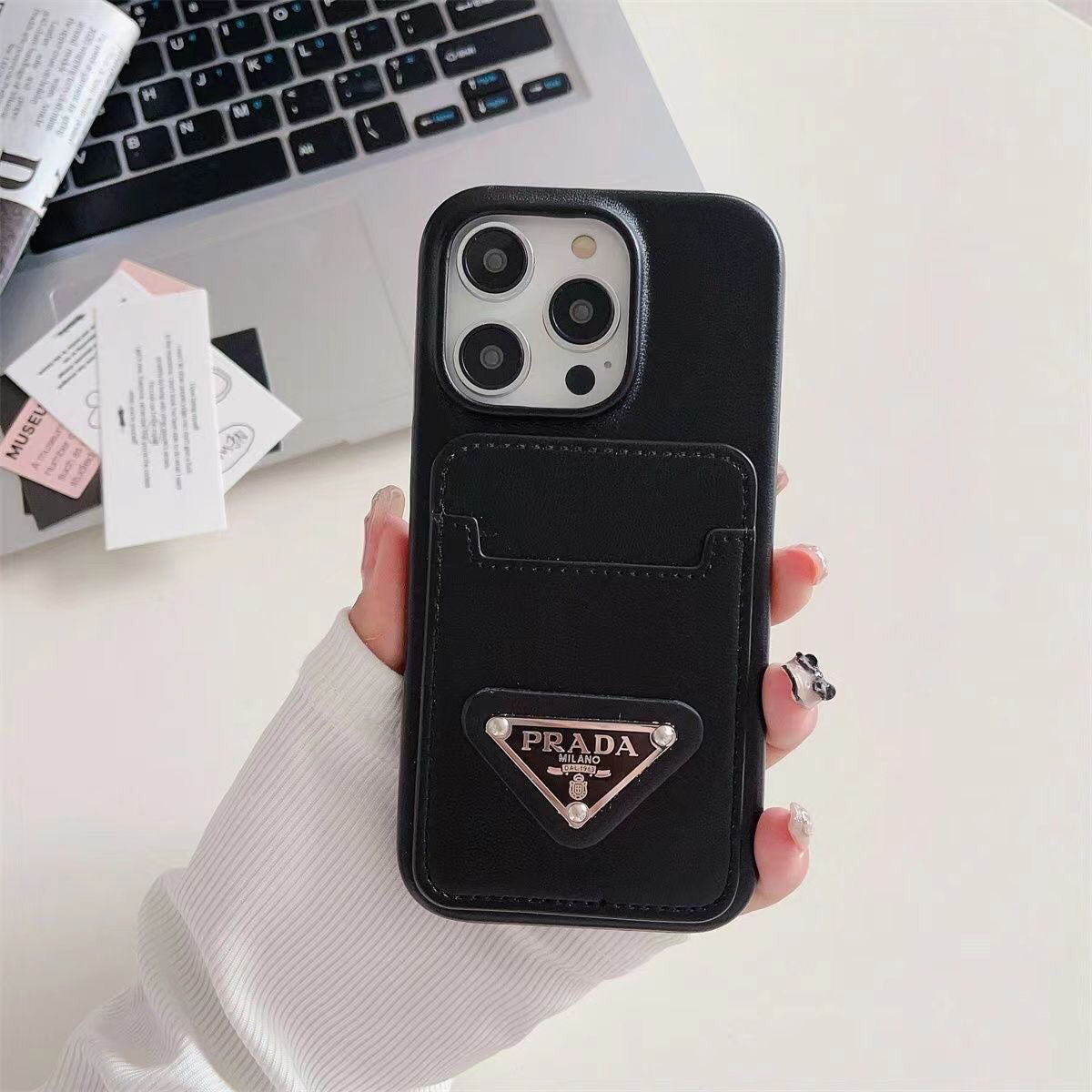 Leather Triangle Logo Card Case