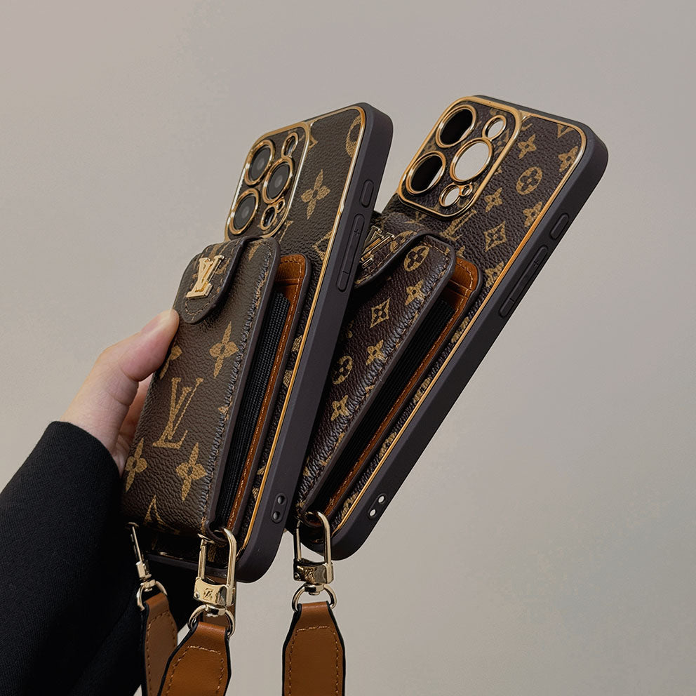 Leather Embossed Card Holder Lanyard Case
