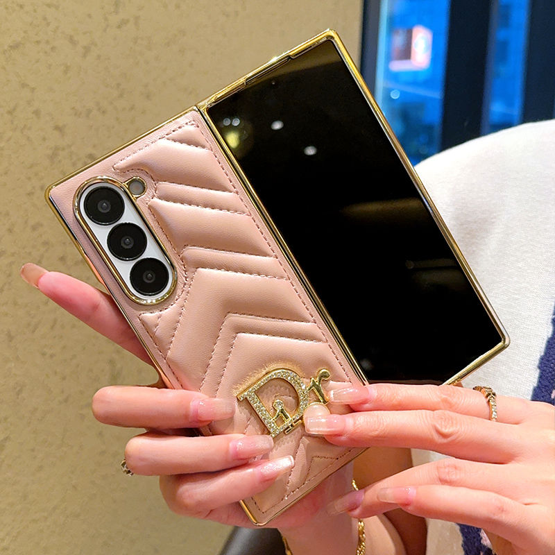 Electroplated Leather Pearl Logo Fold Case