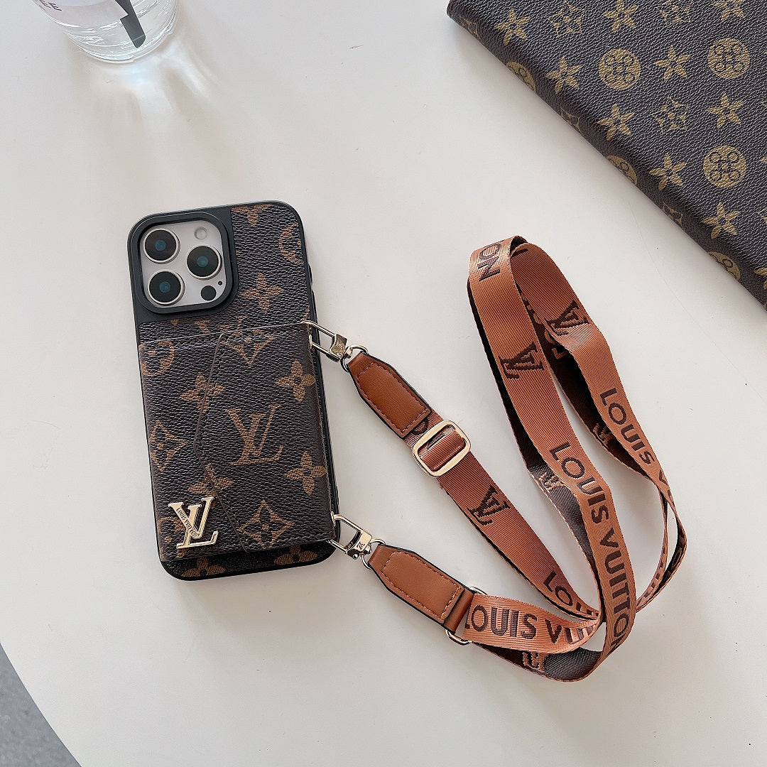 Fashion Luxury Leather Wallet Lanyard Case