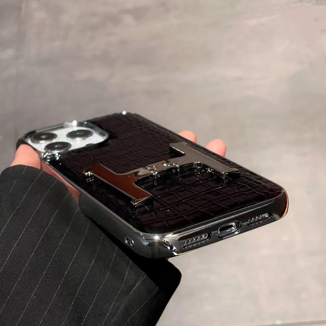 H Metal Bracket Crocodile Pattern Leather Case