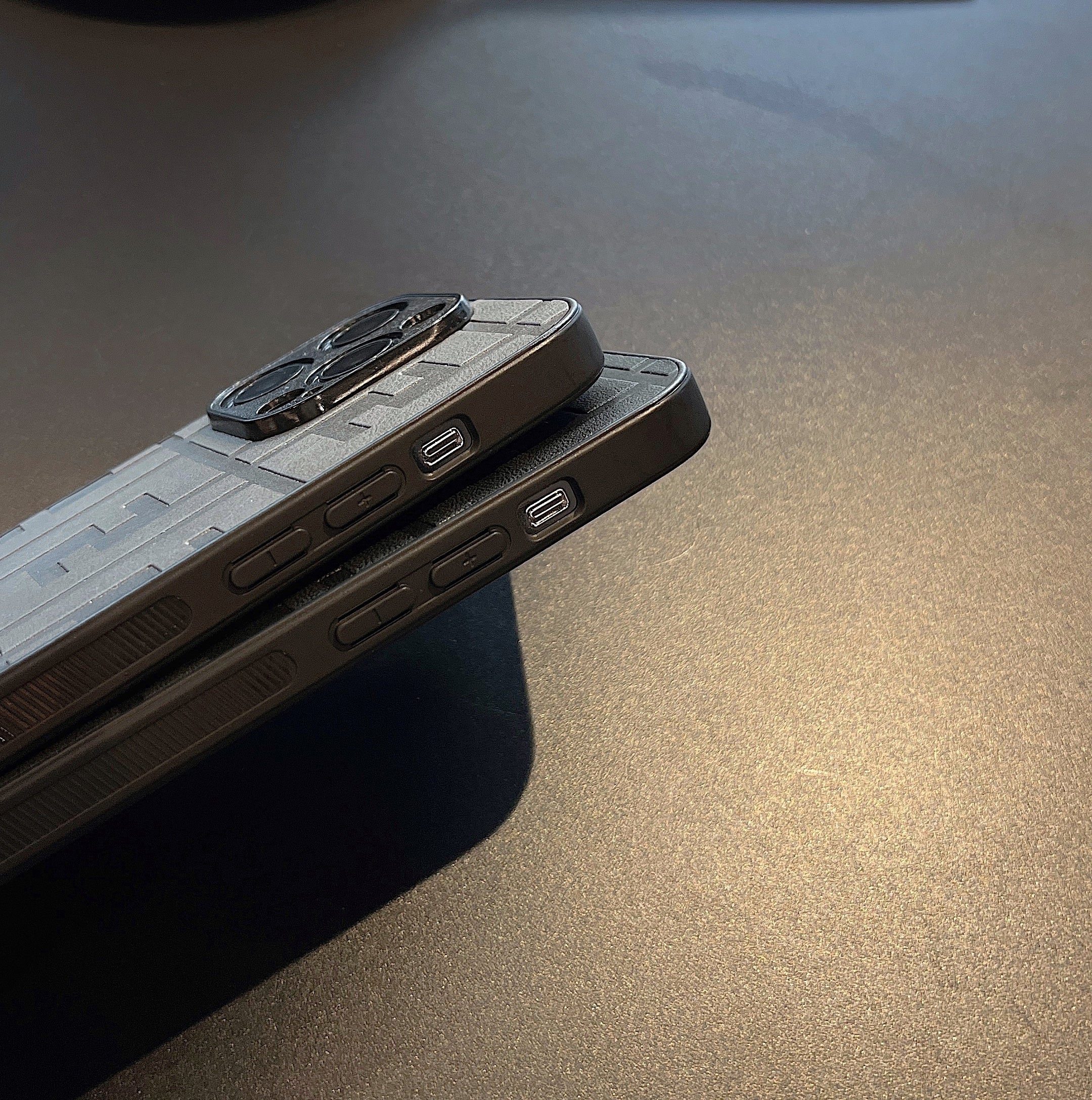 Embossed leather F case