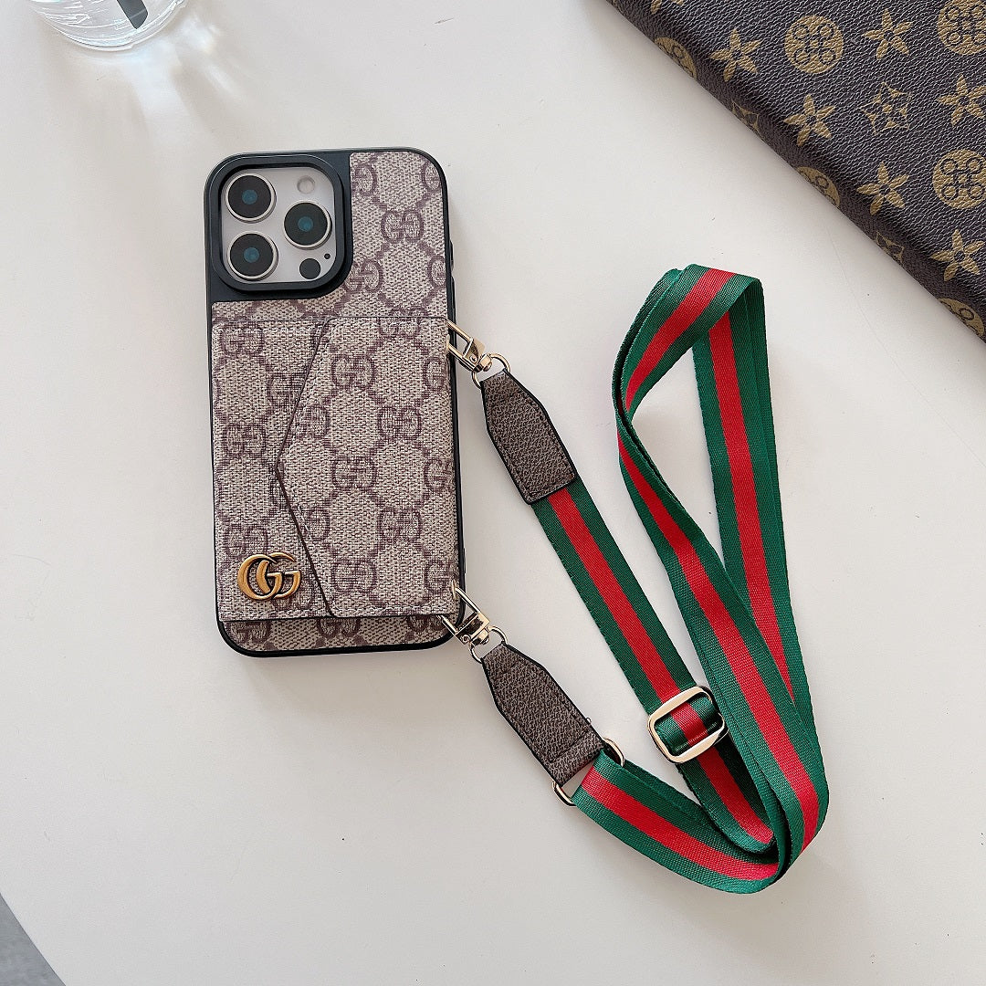 Fashion Luxury Leather Wallet Lanyard Case