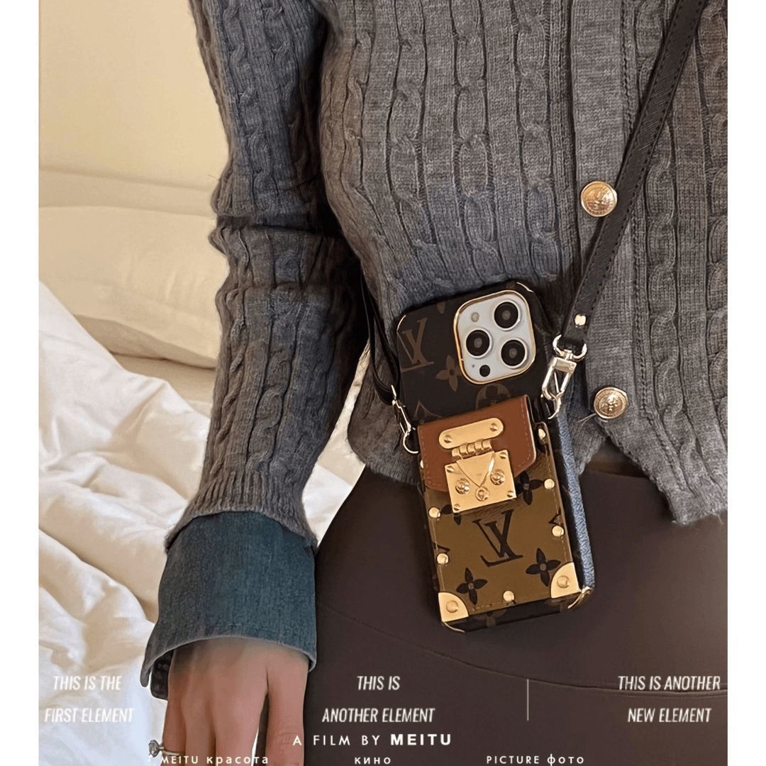 Leather Classic Embossed Card Holder Crossbody Case
