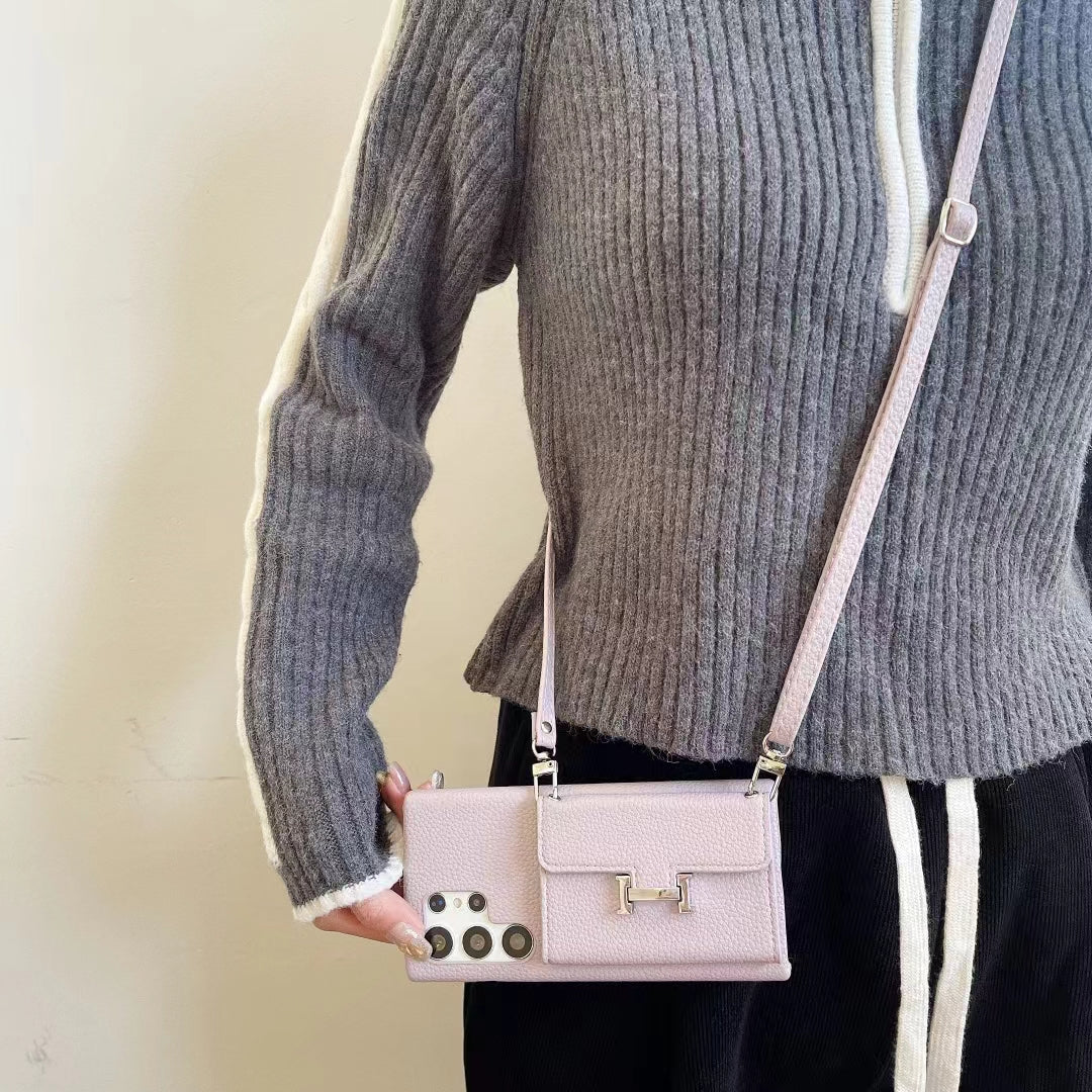 Metal H logo Leather Crossbody Samsung Case