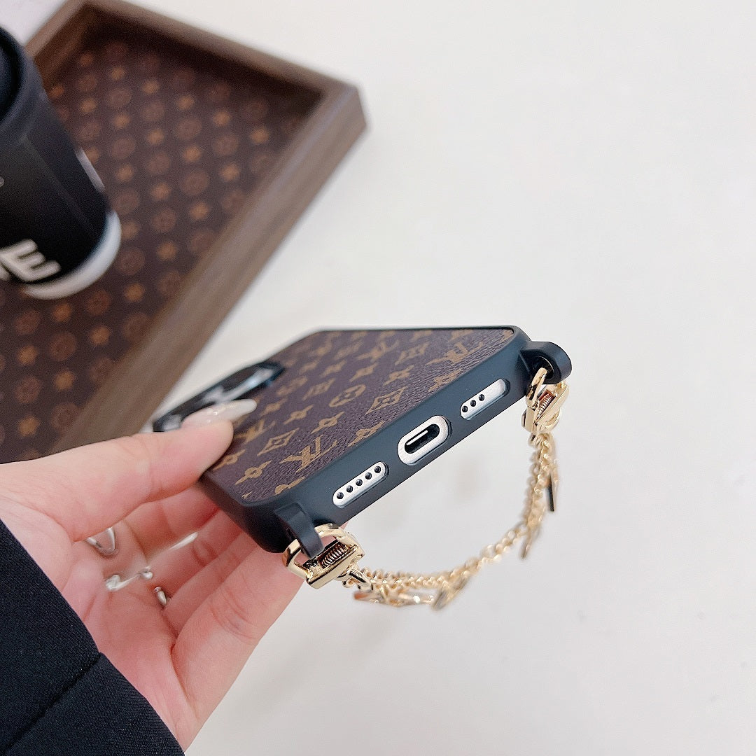 Metal Floral Chain Leather Case