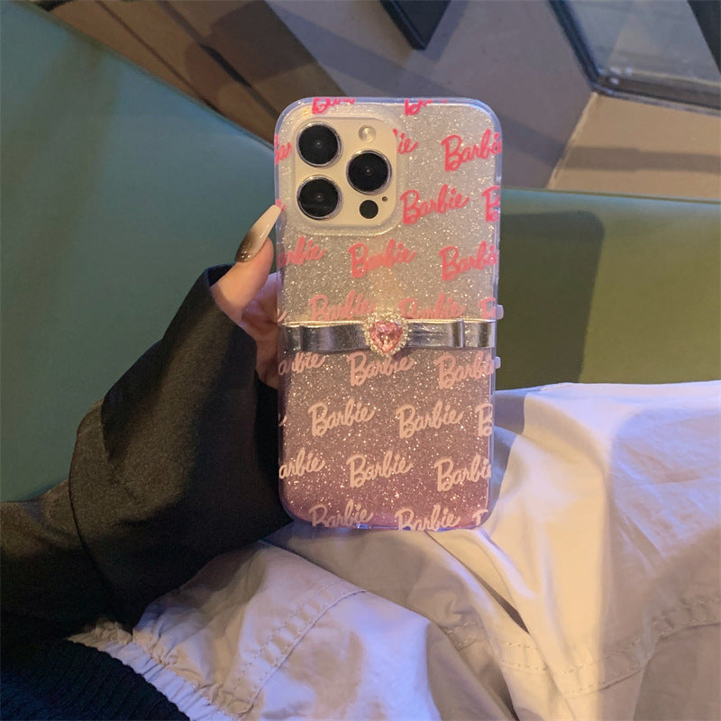 Gradient Glitter Bow Heart Diamond Case
