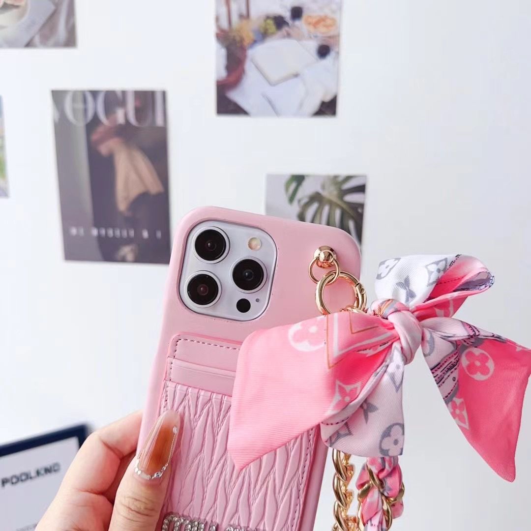 Silk Scarf Chain Wristband Leather Case