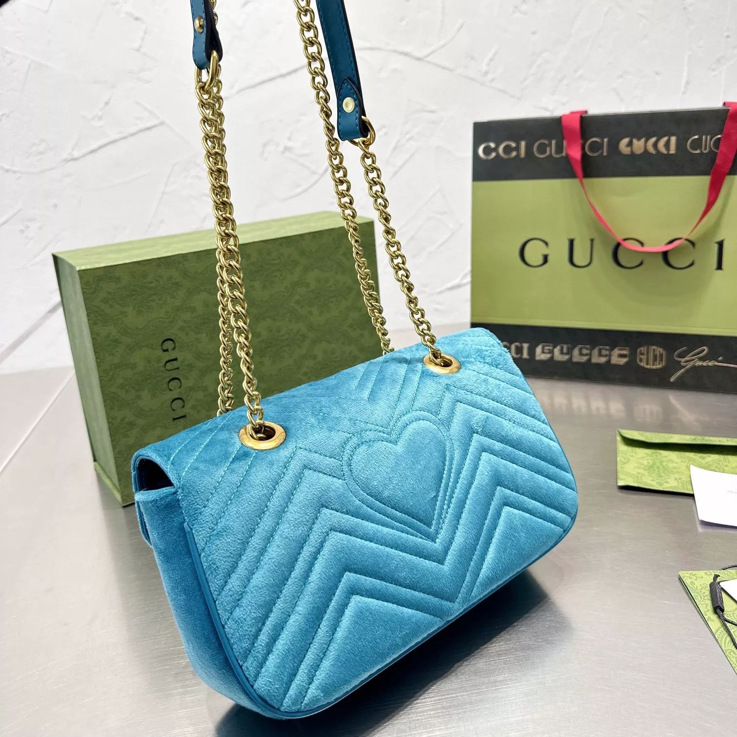 Gold Velvet Marmont Chain Shoulder Bag