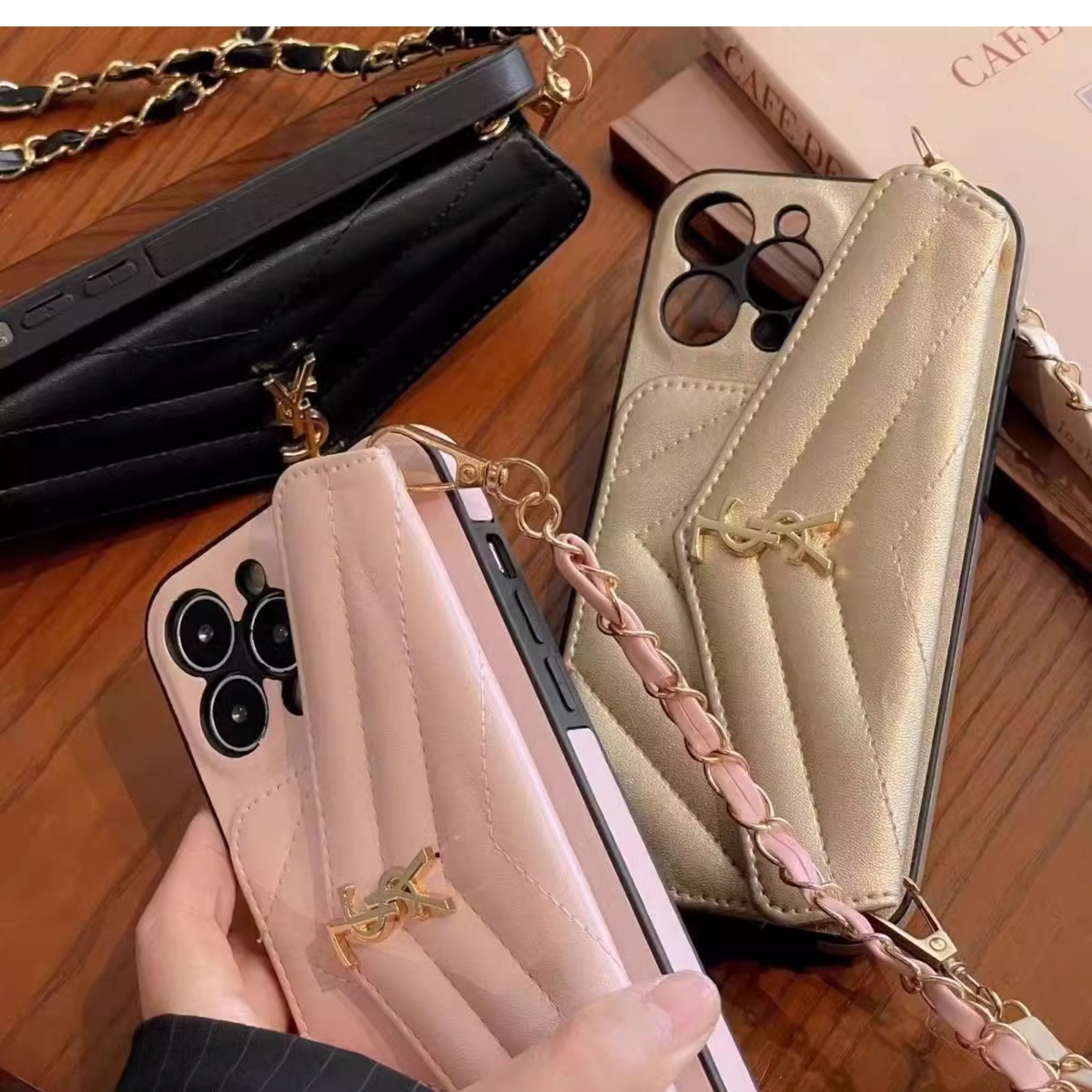 Leather Pearl Hand Strap Card Holder Case