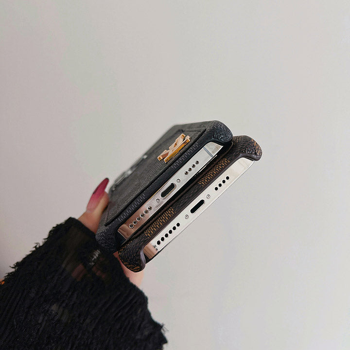 Metal Logo Leather Card Holder Case