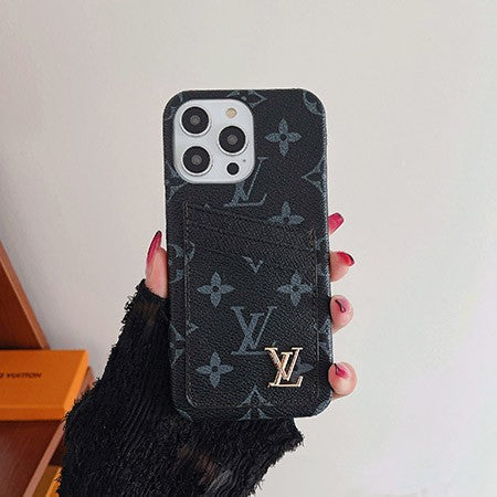 Metal Logo Leather Card Holder Case