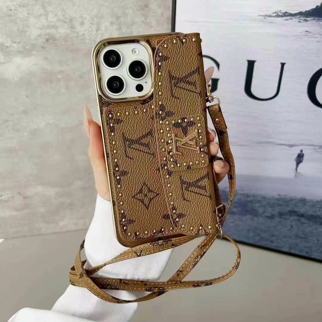 Luxury Rivet Leather Crossbody Case