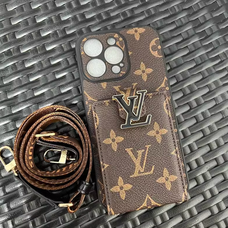 Retro Embossed Leather Card Lanyard Case