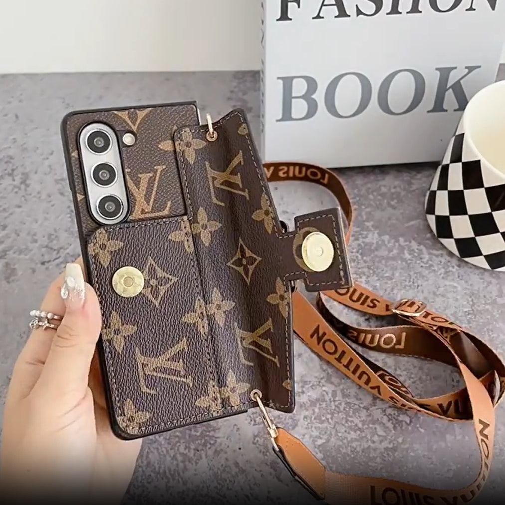 Embossed Leather Crossbody Coin Purse Fold Case