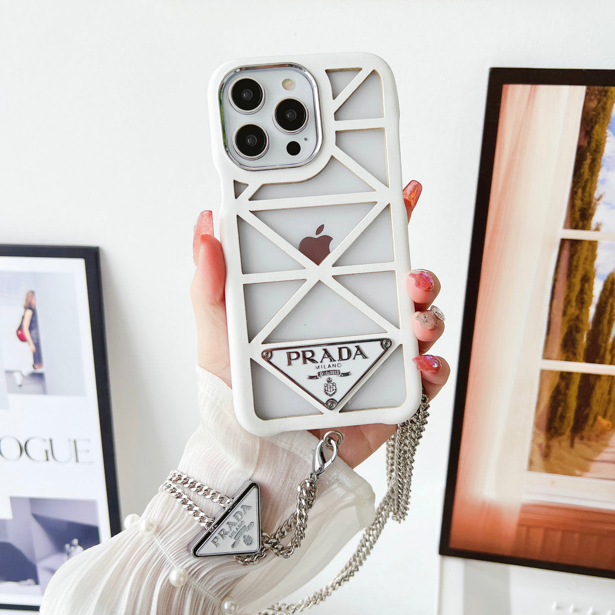 Hollow Out Triangle Logo Chain Case