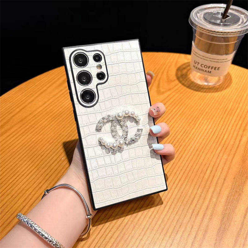 Fashionable Diamond Logo Leather Samsung Case