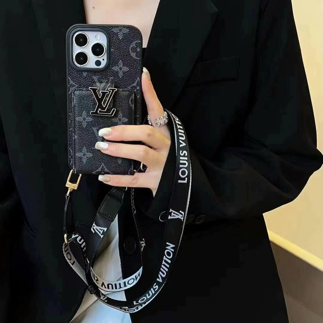 Retro Embossed Leather Card Lanyard Case