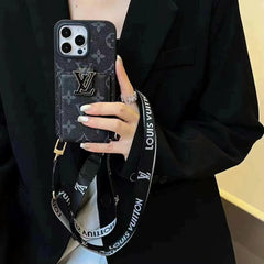 Retro Embossed Leather Card Lanyard Case