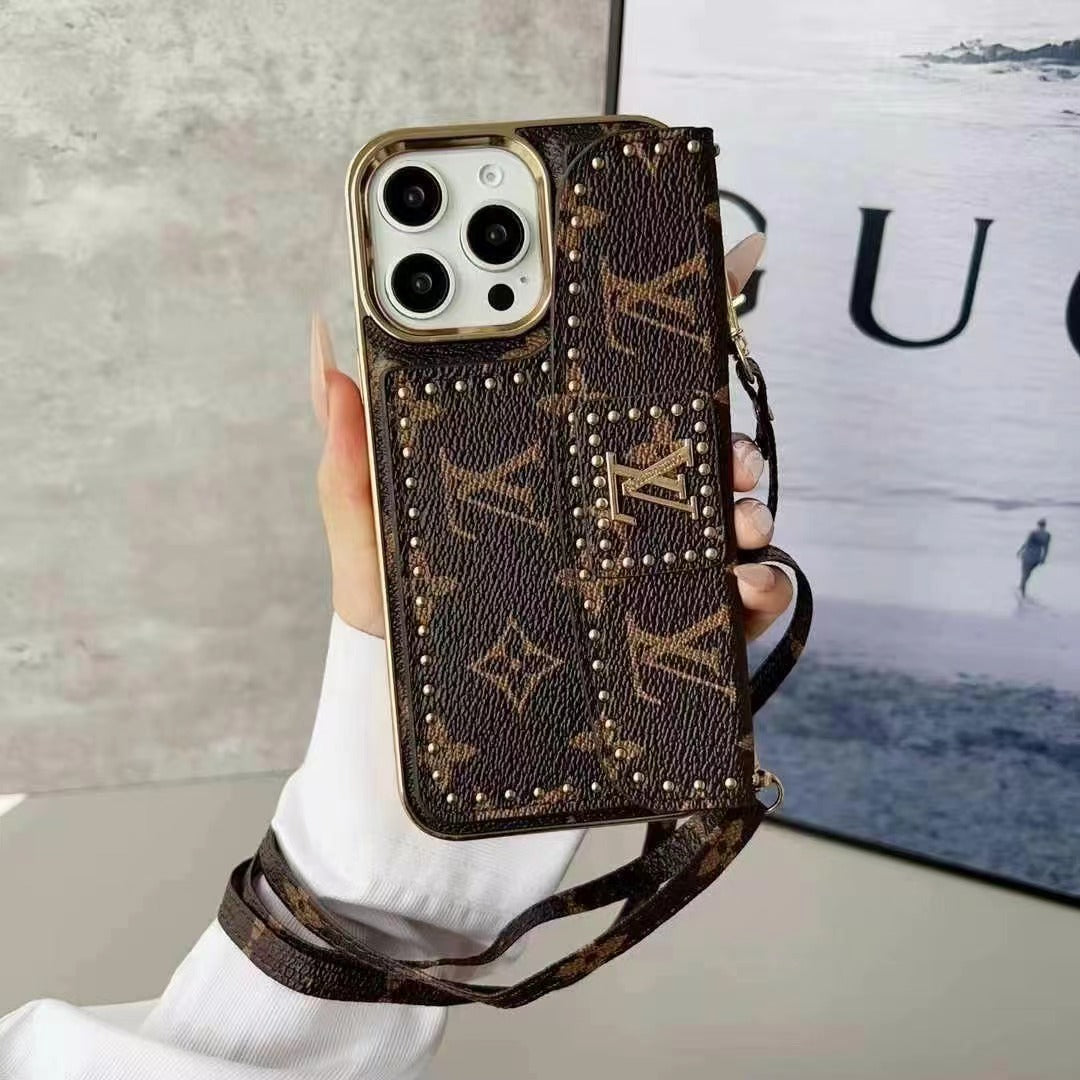 Luxury Rivet Leather Crossbody Case