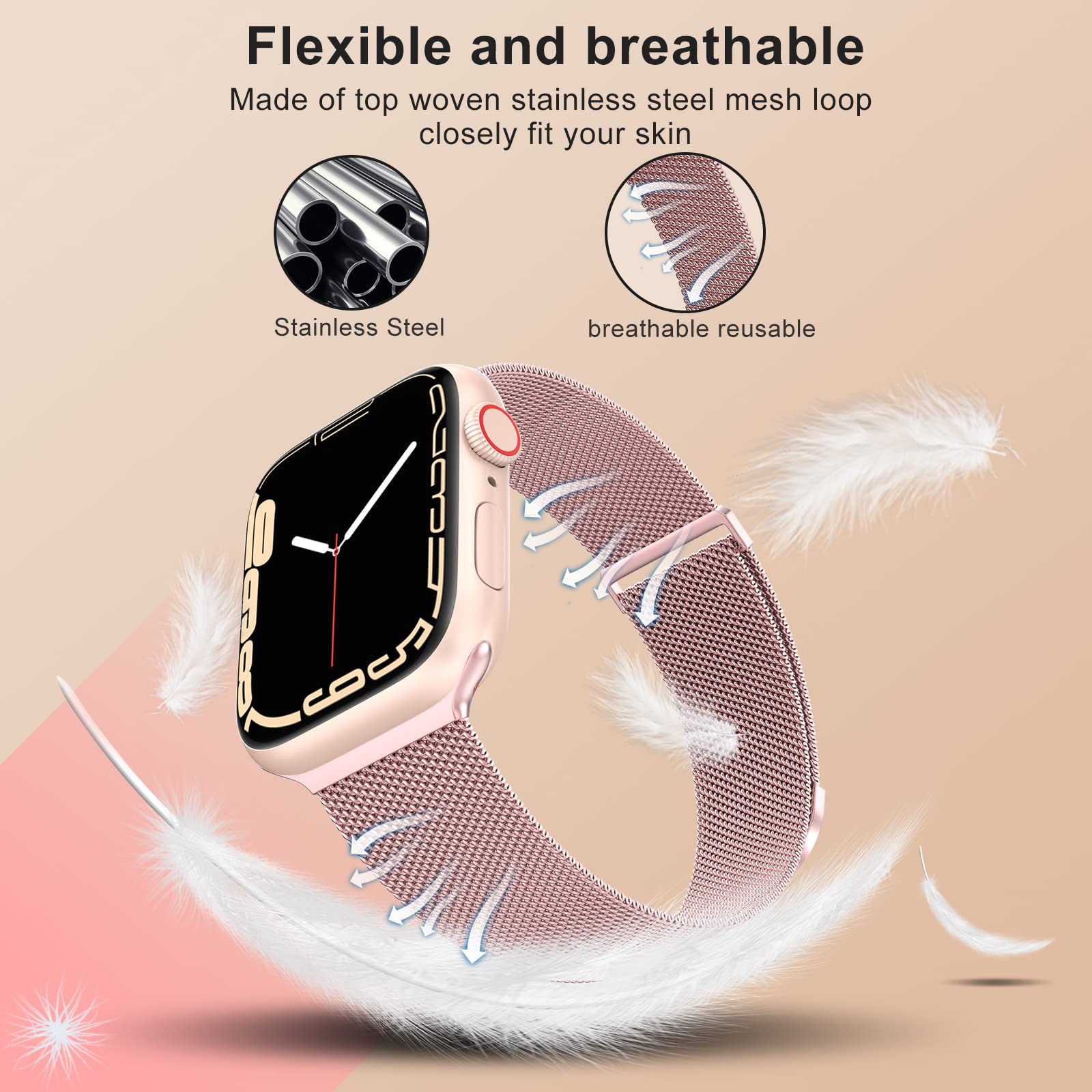 Stainless Steel Mesh Ring Magnetic Clasp Replacement for iWatch Band