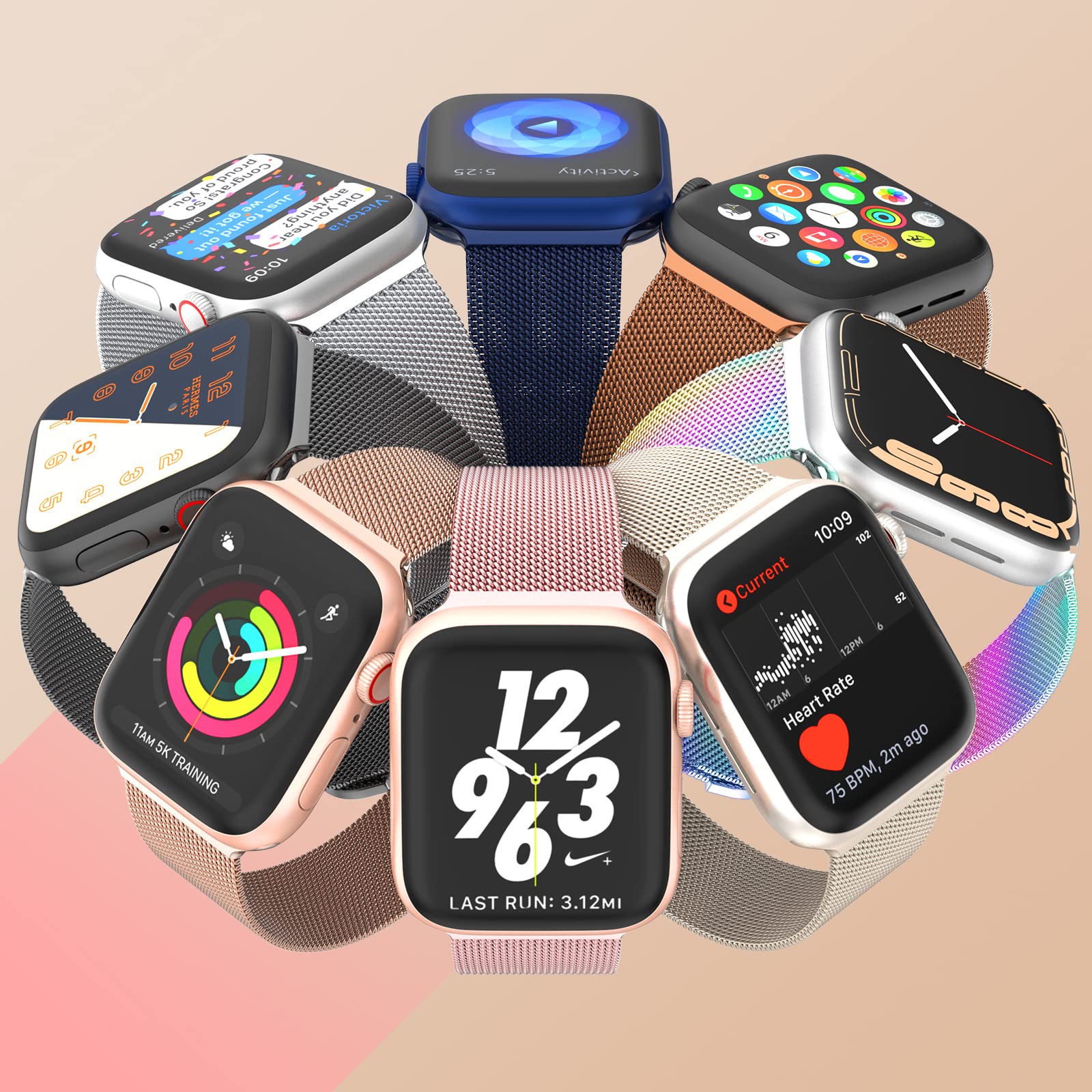 Stainless Steel Mesh Ring Magnetic Clasp Replacement for iWatch Band