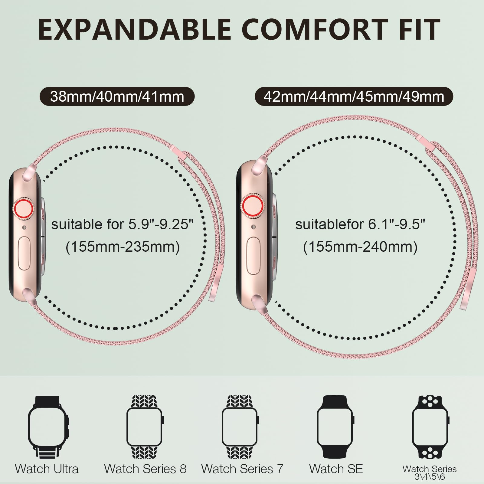 Stainless Steel Mesh Ring Magnetic Clasp Replacement for iWatch Band