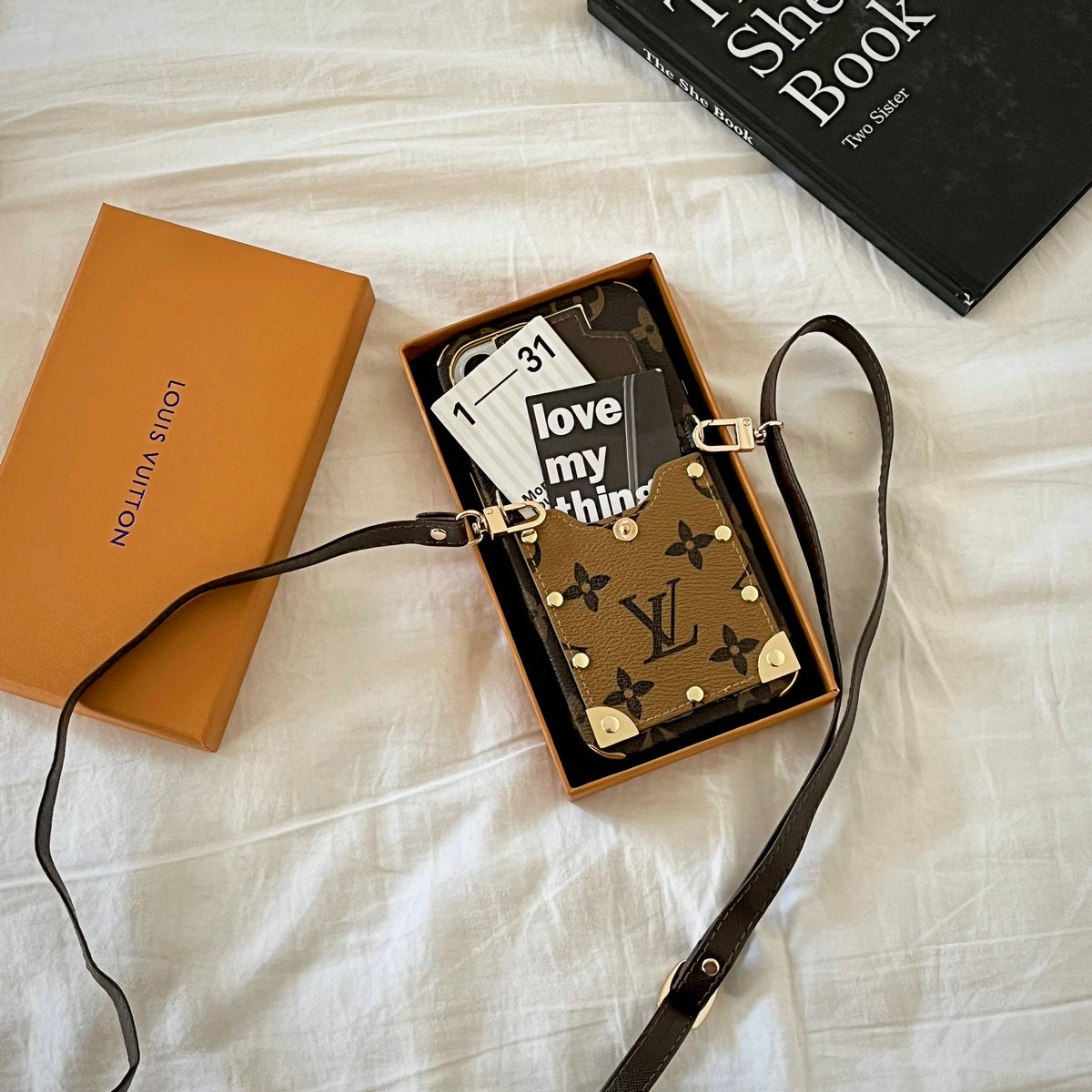 Leather Classic Embossed Card Holder Crossbody Case