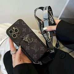 Retro Embossed Leather Card Lanyard Case