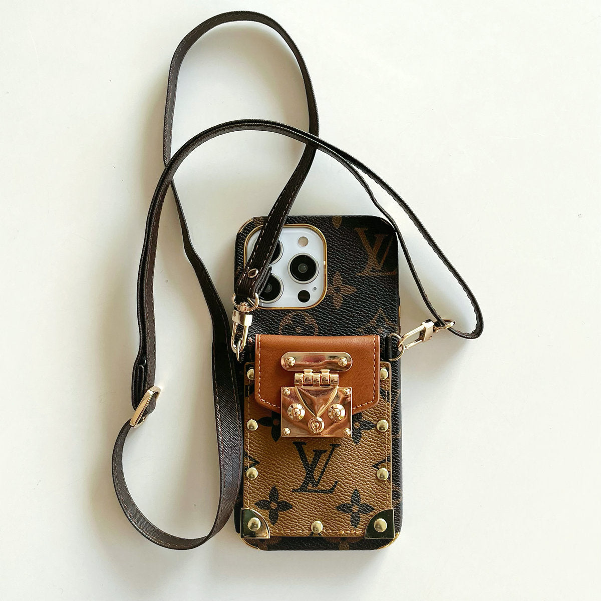 Leather Classic Embossed Card Holder Crossbody Case