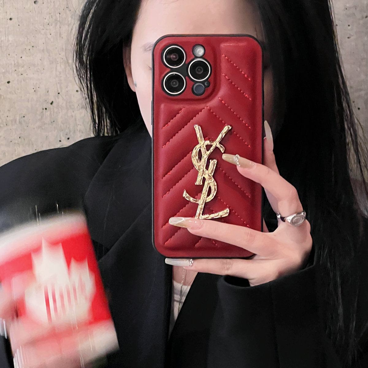 Sparkling Luxury Logo Leather Case