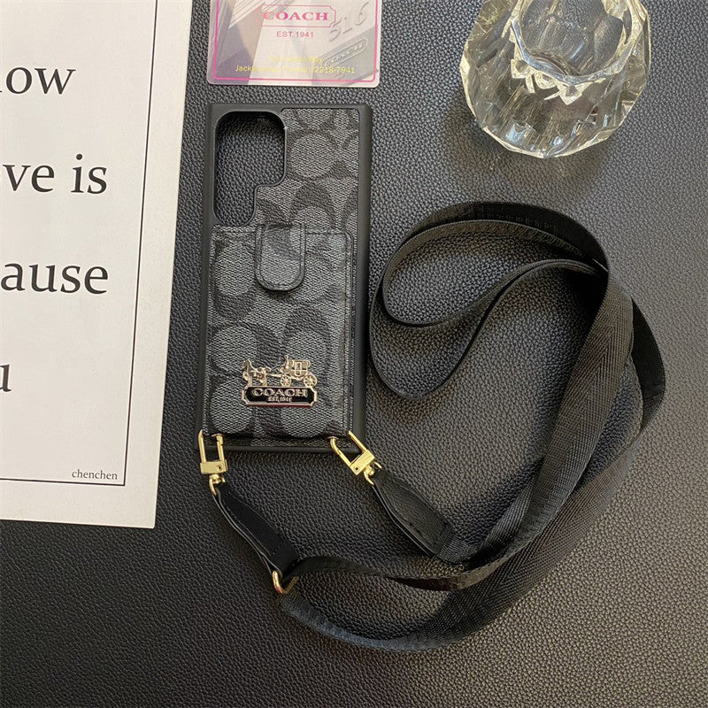 Leather Embossed Carriage Card Lanyard Samsung Case