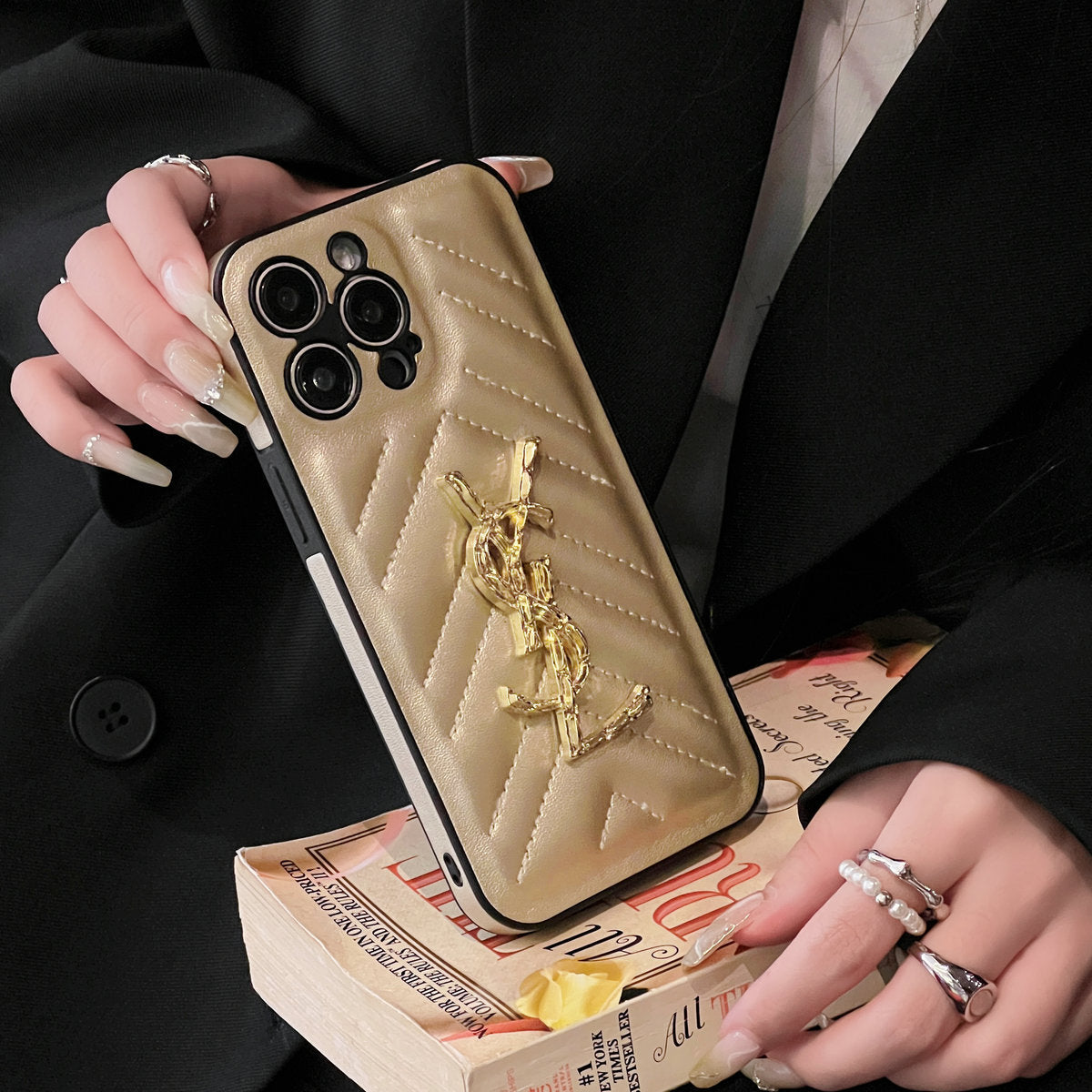 Sparkling Luxury Logo Leather Case