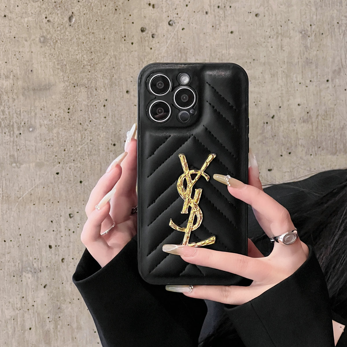 Sparkling Luxury Logo Leather Case