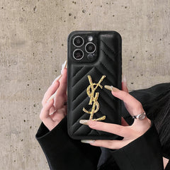 Sparkling Luxury Logo Leather Case
